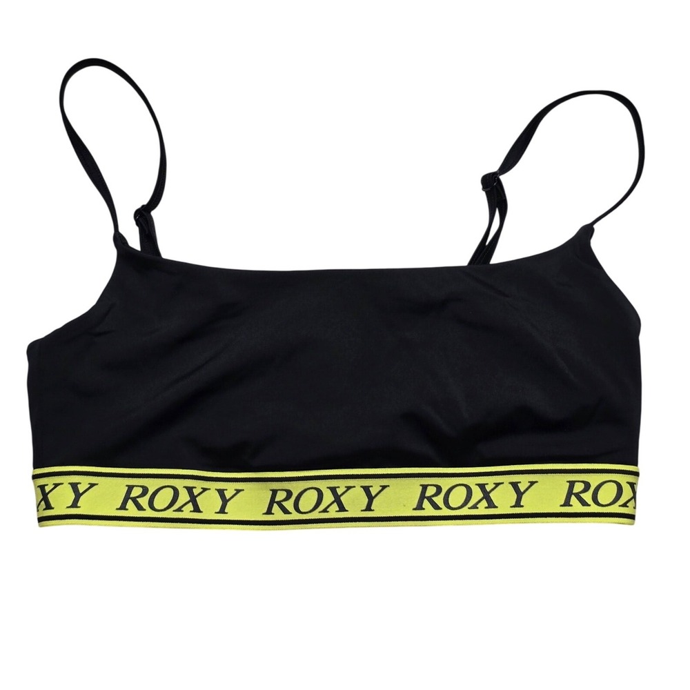 Roxy Logo Band Bralette Bikini Top Black Neon Yellow Streetwear Womens Medium